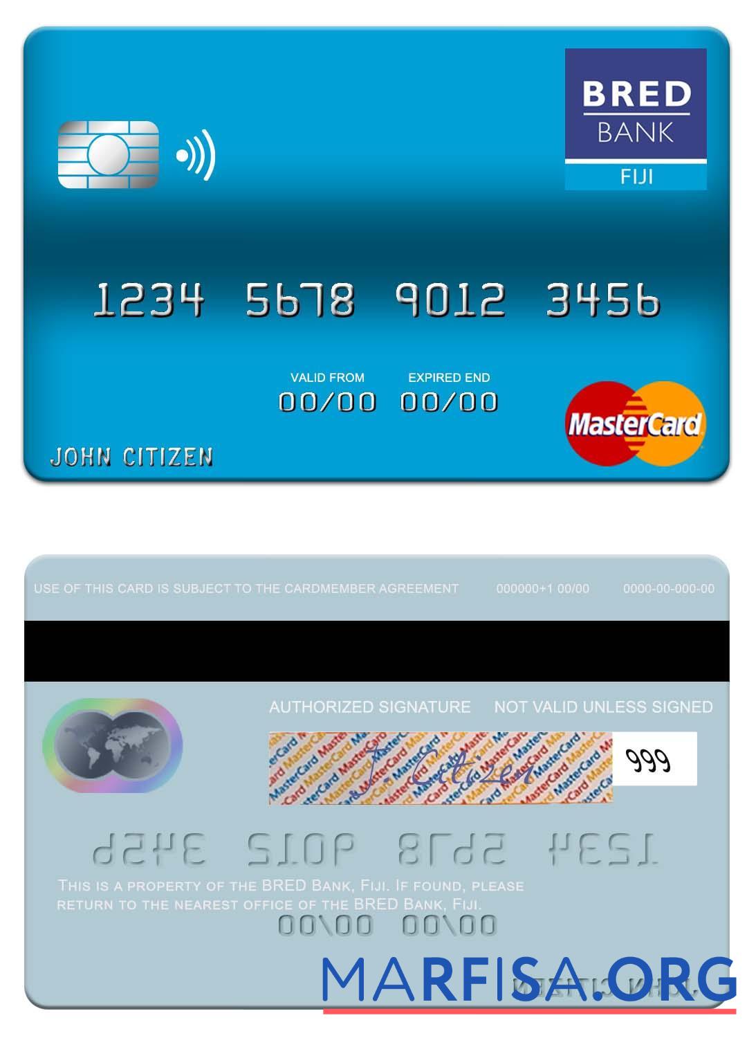 Printable Fiji BRED Bank mastercard real example